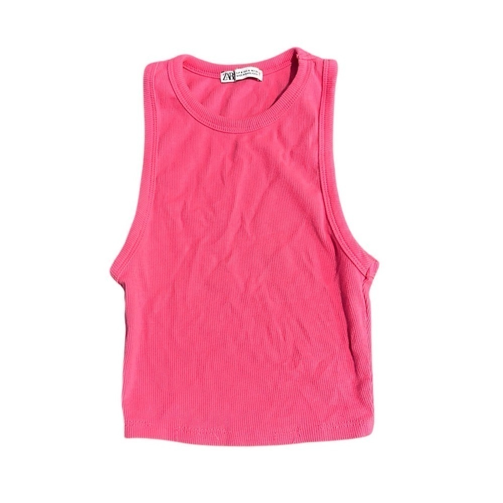 Zara Hot Pink Ribbed Crop Tank Top Small